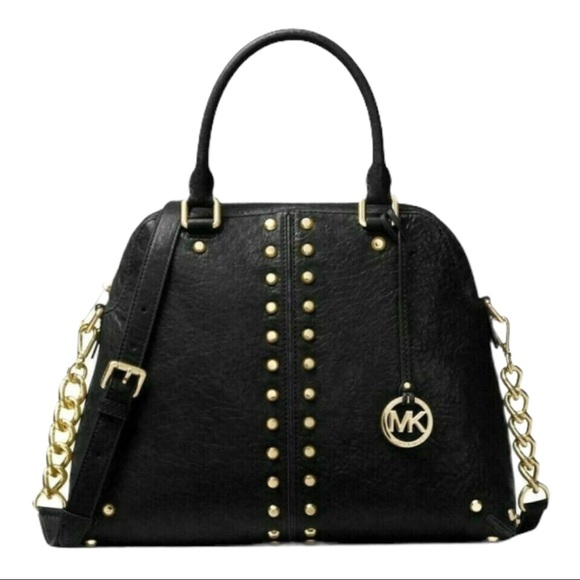 MICHAEL KORS Black Leather Astor Uptown Satchel with Gold Hardware